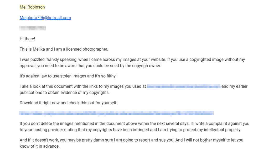Photo Copyright Email Scam